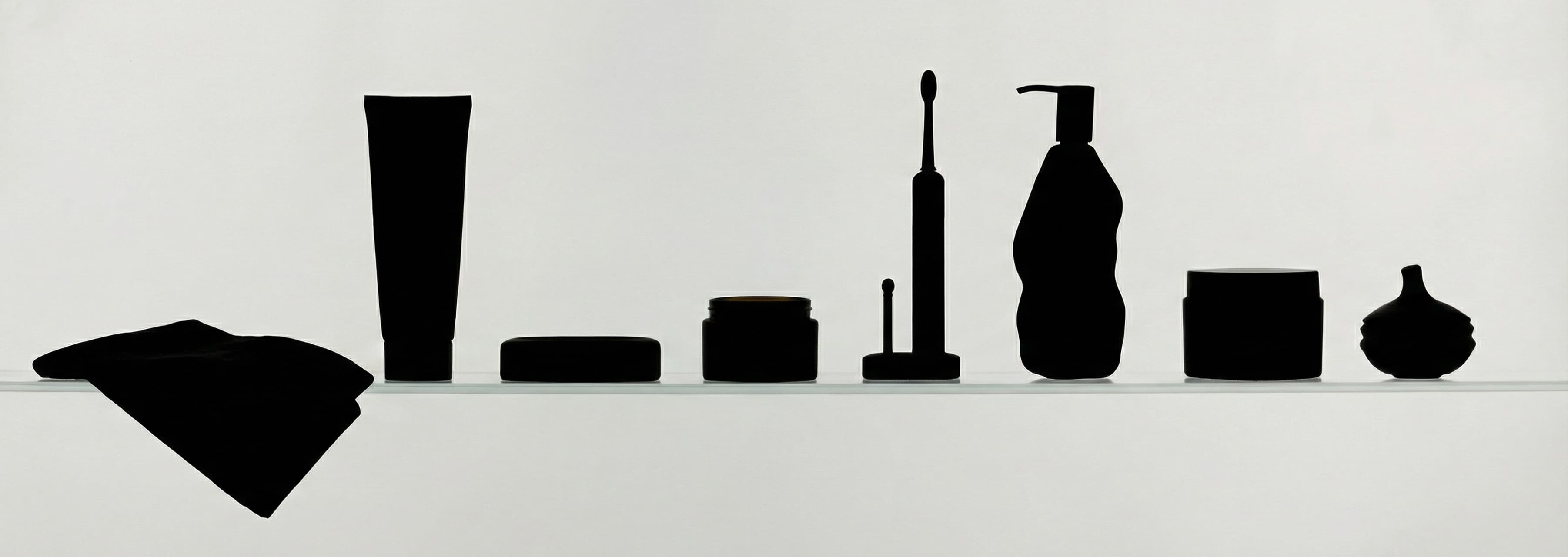 A lineup of product silhouettes staged against a soft neutral background.